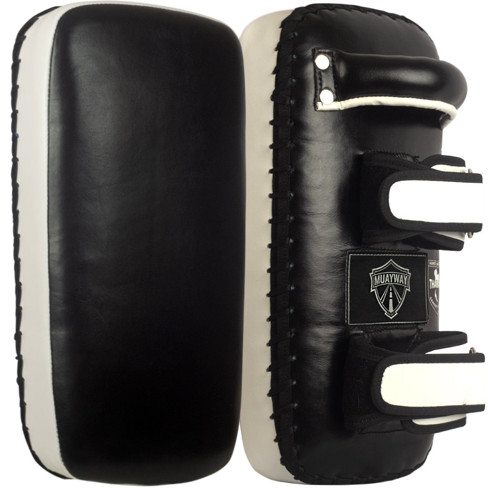 Muayway Straight Thai Pads Genuine Leather Black-White