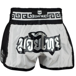 Muayway "Meander" Muay Thai Boxing Shorts White + Branded Keychain 
