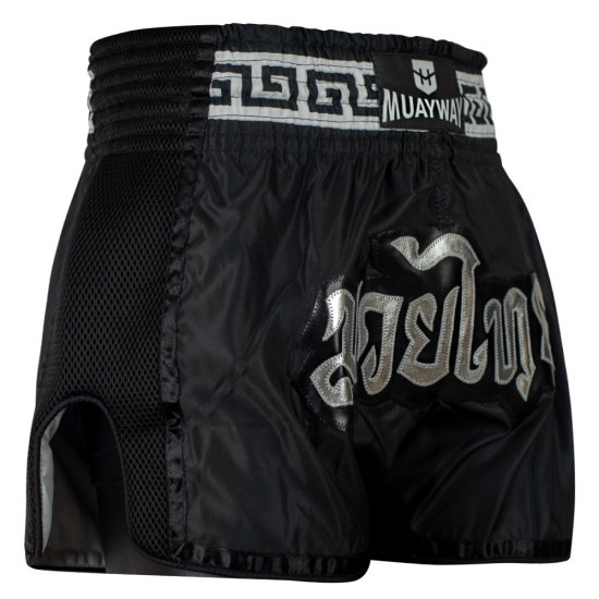 Muayway "Meander" Muay Thai Boxing Shorts Black + Branded Keychain 