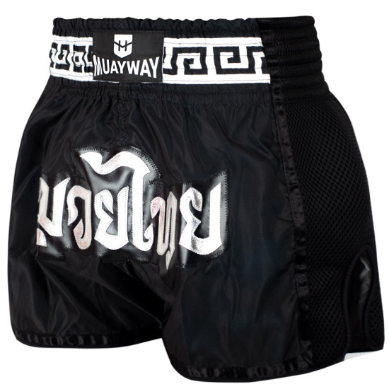 Muayway "Meander" Muay Thai Boxing Shorts Black + Branded Keychain 