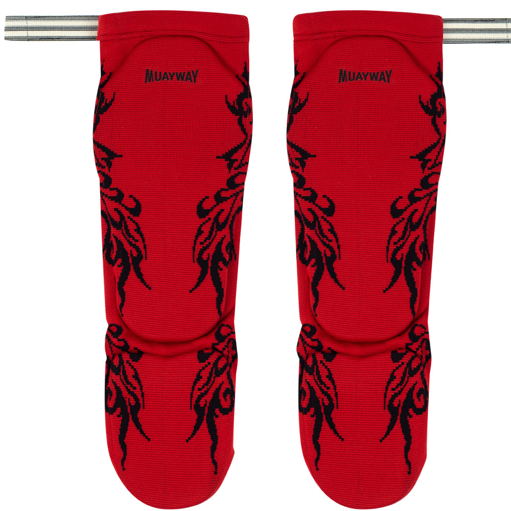 Muayway Shin Guards Cotton Elastic Competition Red Graphic Print