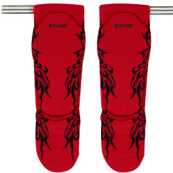 Muayway Shin Guards Cotton Elastic Competition Red Graphic Print + Branded Keychain