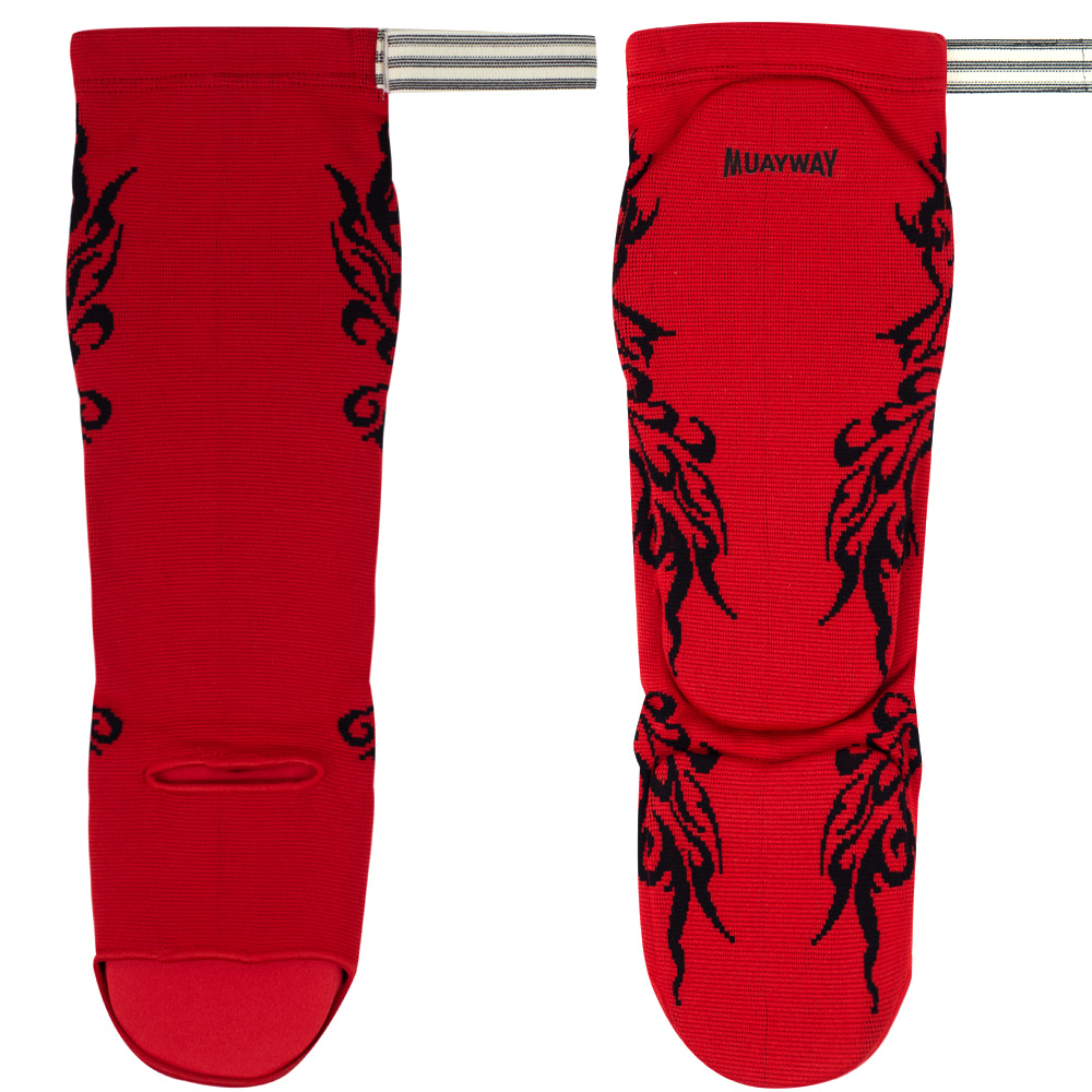 Muayway Shin Guards Cotton Elastic Competition Red Graphic Print