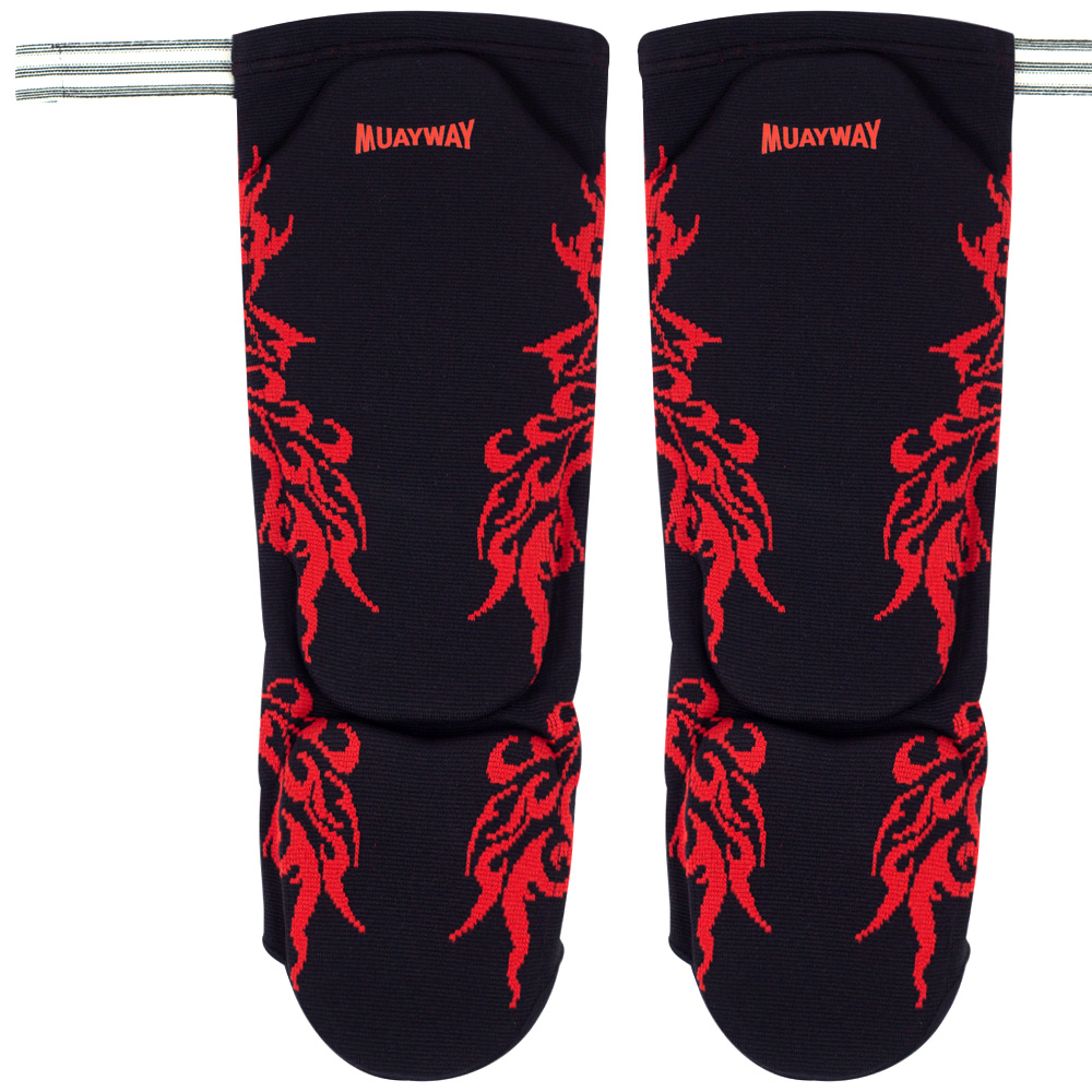Muayway Shin Guards Cotton Elastic Competition Black Graphic Print