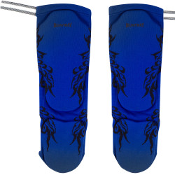 Muayway Shin Guards Cotton Elastic Competition Blue Graphic Print + Branded Keychain