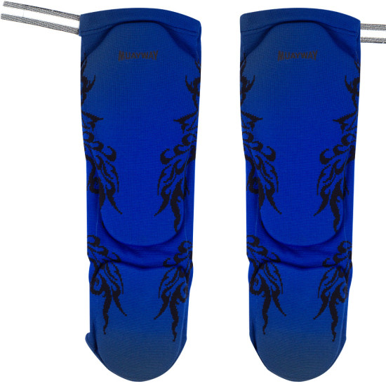 Muayway Shin Guards Cotton Elastic Competition Blue Graphic Print + Branded Keychain