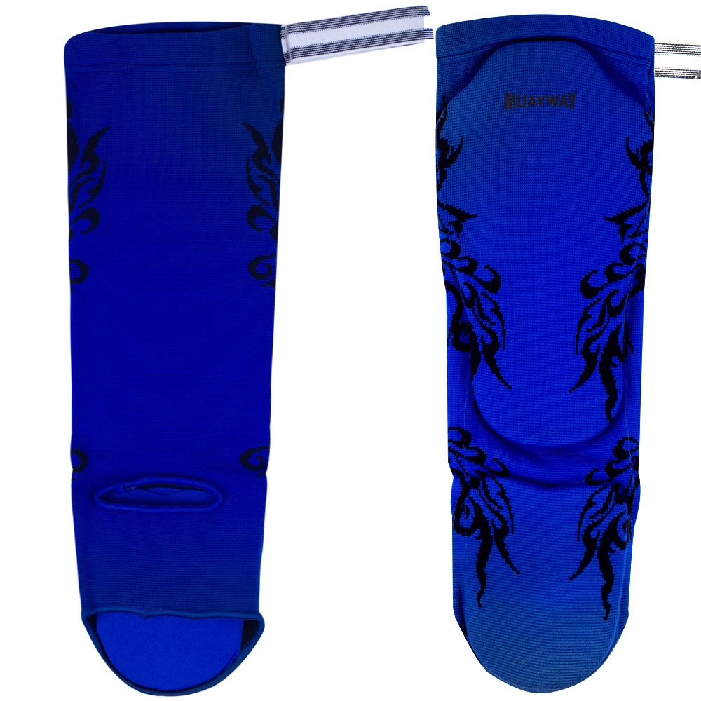 Muayway Shin Guards Cotton Elastic Competition Blue Graphic Print