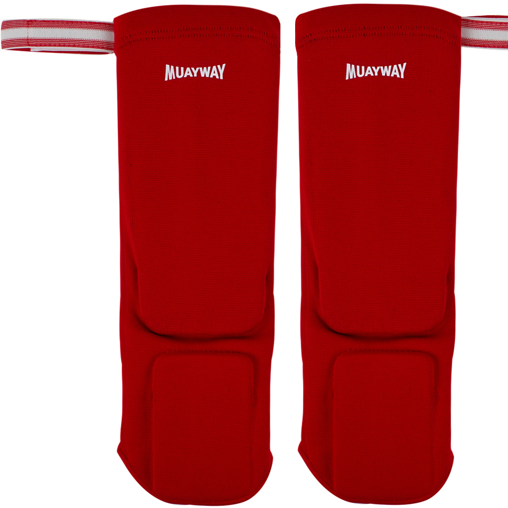 Muayway Shin Guards Cotton Elastic Competition Red