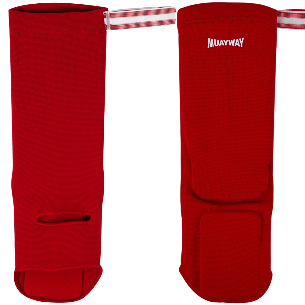 Muayway Shin Guards Cotton Elastic Competition Red