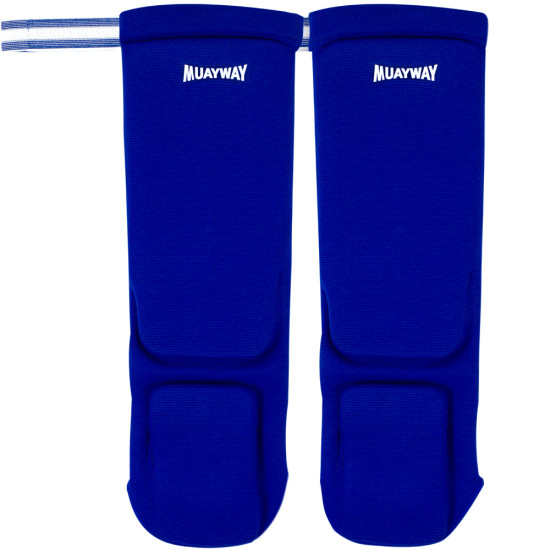 Muayway Shin Guards Cotton Elastic Competition Blue + Branded Keychain
