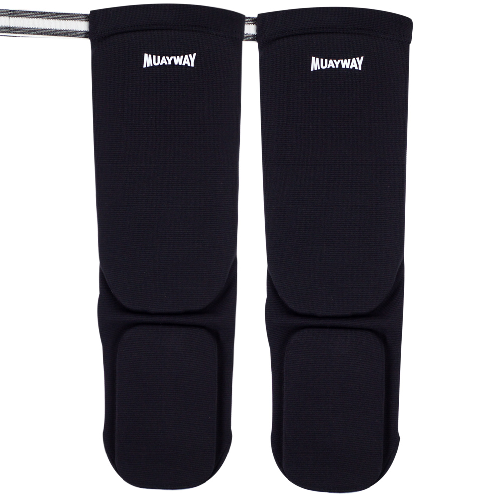 Muayway Shin Guards Cotton Elastic Competition Black 