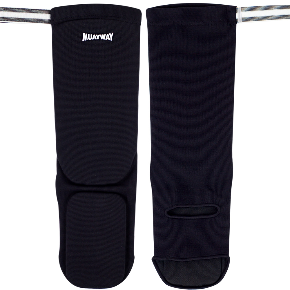 Muayway Shin Guards Cotton Elastic Competition Black 