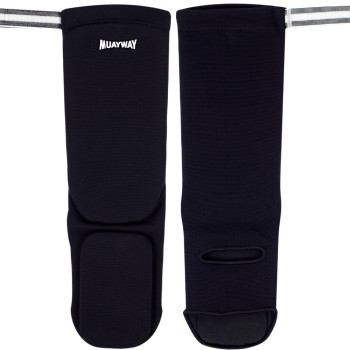 Muayway Shin Guards Cotton Elastic Competition Black + Branded Keychain