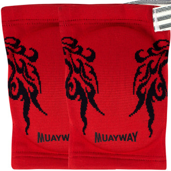 Muayway Elbow Pads Guards Muay Thai Boxing Red Graphic + Branded Keychain
