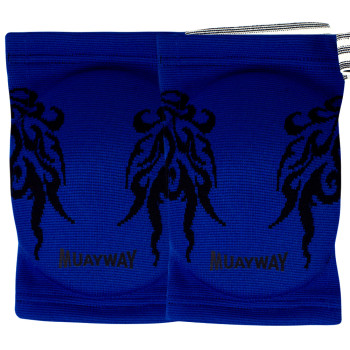 Muayway Elbow Pads Guards Muay Thai Boxing Blue Graphic + Branded Keychain