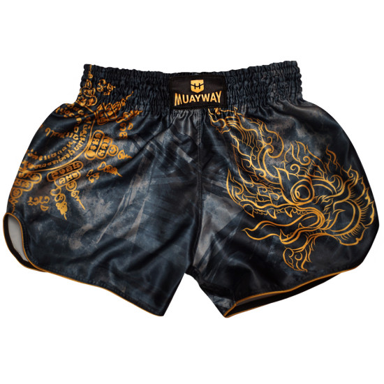 Muayway "Gold Yant" Muay Thai Boxing Shorts + Branded Boxing Glove Keychain Free Shipping