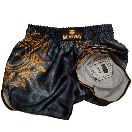 Muayway "Gold Yant" Muay Thai Boxing Shorts + Branded Boxing Glove Keychain Free Shipping